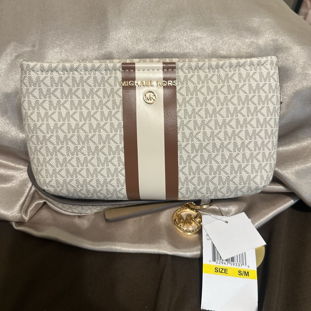 Michael Kors Monogram Cream and Brown Clutch